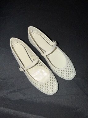 PAIGE Cream Mary Jane Lattice Ballet Flats